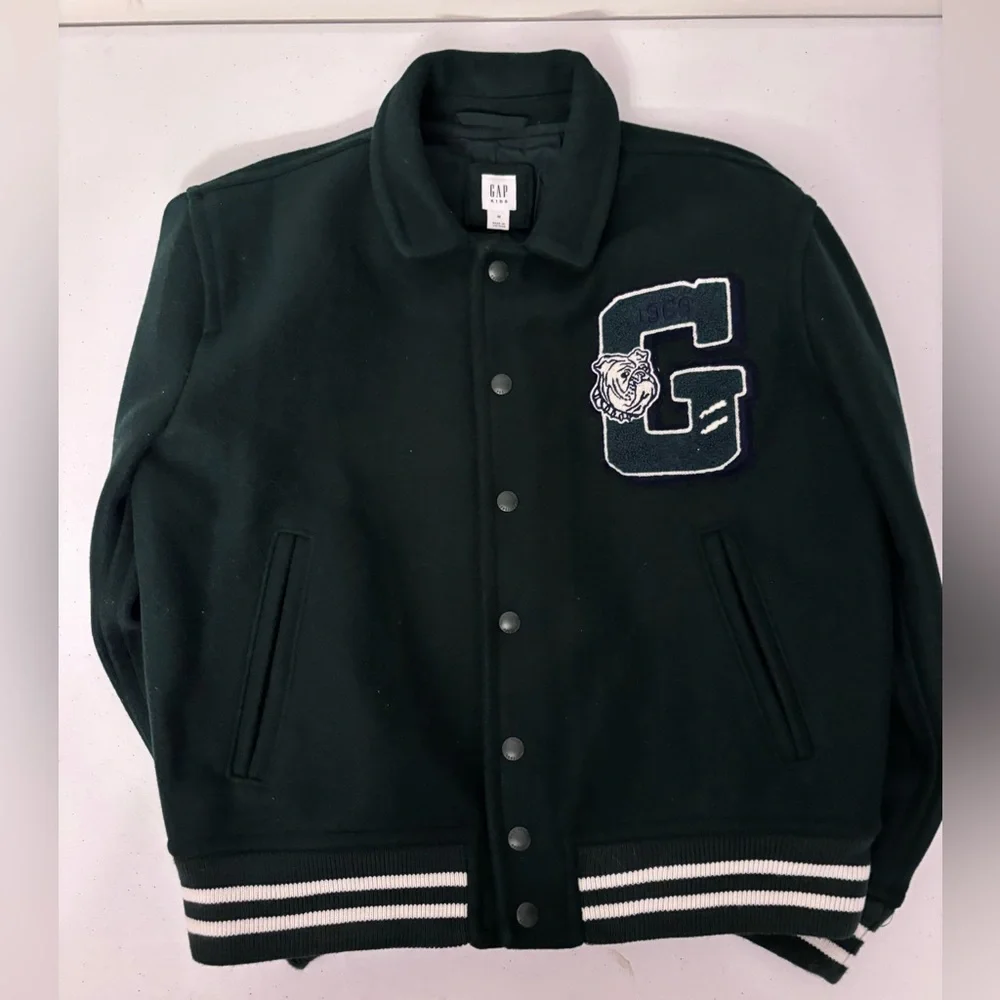GAP Unisex Kids Forest Green Varsity Jacket sz M-0219